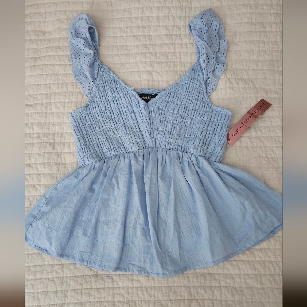 Almost Famous Peplum Light Blue Cotton Eyelet Blouse Forever 21